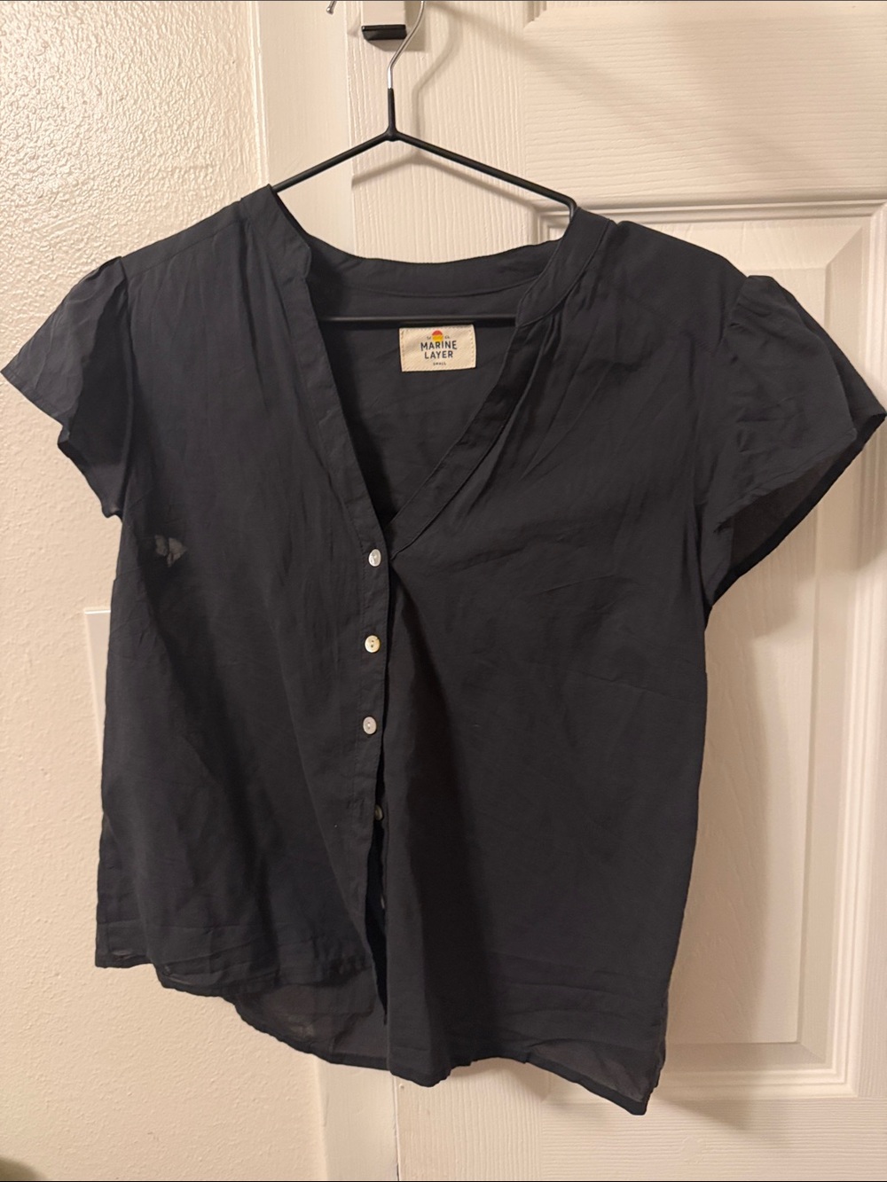 Marine Layer Black Lyocell Blouse, Small, Fall 2022